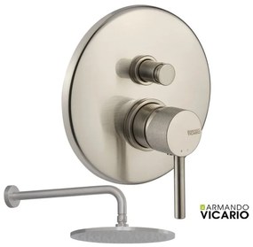 Armando Vicario INDUSTRIAL Μίκτης εντοιχισμού 2 εξόδων με εκτροπέα &amp; Ανακλινόμενη κεφαλή Ø25εκ &amp; μπράτσο τοίχου 35εκ Inox Finish
