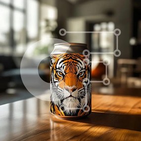 Intra Συλλεκτικό Ξύλινο Παζλ Plywood  4mm - Εικονογράφηση τίγρης σε δοχείο ποτών Σε Ξύλινο Κουτί - Διαστάσεις: 10x10 cm – 25 κομμάτια