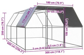 vidaXL Κοτέτσι - Κλουβί Εξωτ. Χώρου 3x6x2 μ. από Γαλβανισμένο Χάλυβα