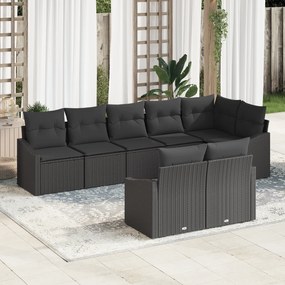 vidaXL Σετ Καναπέ Κήπου 8 Τεμαχίων με Μαξιλάρια Μαύρο ΠολυΡατάν