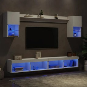 vidaXL Έπιπλα Τοίχου Τηλεόρασης 6 τεμ LED Λευκά από Επεξεργασμένο Ξύλο