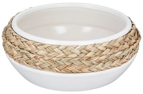 Μπολ ArteLibre Με Rattan Δαχτυλίδι Λευκό/Φυσικό Κεραμικό 24.5x24.5x10cm