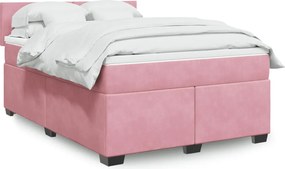 vidaXL Κρεβάτι Boxspring με Στρώμα Ροζ 140x190 εκ. Βελούδινο