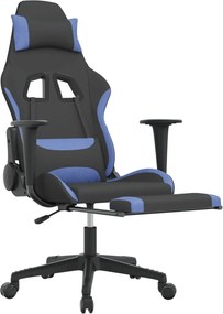 vidaXL Καρέκλα Gaming Μαύρη/Μπλε Ύφασμα με Υποπόδιο