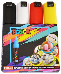 Μαρκαδόροι Σχεδίου Uni Posca PC-8K με πάχος μύτης 8.0mm - 4 τεμάχια