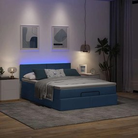 vidaXL Οθωμανικό κρεβάτι με στρώμα & LEDs Μπλε 140x190cm Ύφασμα