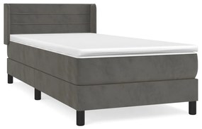 Κρεβάτι Boxspring με Στρώμα Σκούρο Γκρι 90x200 εκ. Βελούδινο - Γκρι