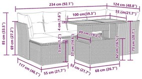 Καναπές Σετ 7 Τεμαχίων Μαύρο Συνθετικό Ρατάν με Μαξιλάρια - Μαύρο