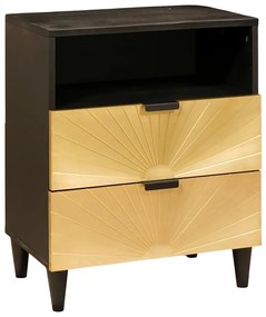 vidaXL Κομοδίνο Μαύρο και Χρυσό 50 x 33 x 60 εκ Μασίφ ξύλο μάνγκο