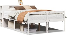 vidaXL Κρεβάτι Βιβλιοθήκη Χωρίς Στρώμα Λευκό 135x190 εκ Μασίφ Πεύκο