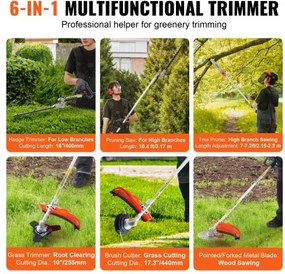 VEVOR 6-in-1 Multi-Functional Trimming Tools Gas Hedge Trimmer 33CC Weed Eater