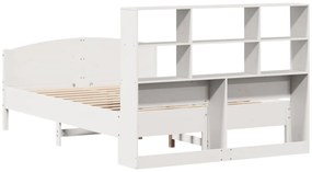 Κρεβάτι Βιβλιοθήκη Χωρίς Στρώμα Λευκό 135x190 εκ Μασίφ Πεύκο - Λευκό