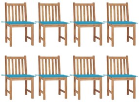 Καρέκλες Κήπου 8 τεμάχια από Μασίφ Ξύλο Teak με Μαξιλάρια - Μπλε
