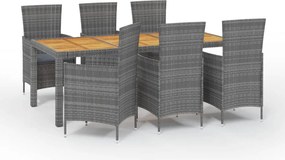 vidaXL Σετ Τραπεζαρίας Εξ. Χώρου 7 τεμ. με Μαξιλάρια Γκρι Συνθ. Ρατάν