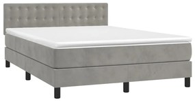 vidaXL Κρεβάτι Boxspring με Στρώμα & LED Αν.Γκρι 140x200 εκ. Βελούδινο