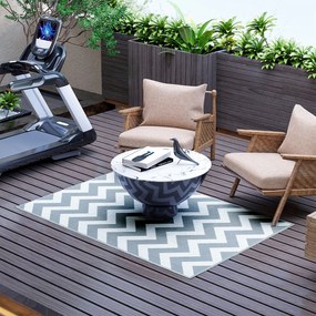 Outsunny Εξωτερικό Χαλί, Αδιάβροχο, Διπλής Όψης, Υψηλής Ποιότητας Συνθετική Ίνα, Ανοιχτό Γκρι+Λευκό, 121 x 182 εκ.