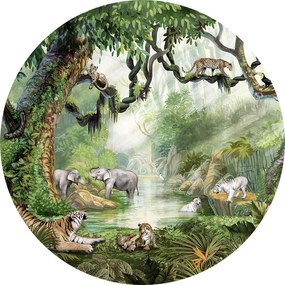 Jungle Cats Ταπετσαρια Τοιχου Πρασινο Στρογγυλη 80cm