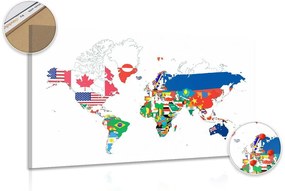 Εικόνα στον παγκόσμιο χάρτη φελλού με σημαίες με λευκό φόντο - 120x80  color mix