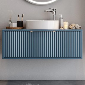 Έπιπλο Μπάνιου Πάγκος Με Νιπτήρα Hole 85 S3BHOL085BL 83x50x37cm Blue-White Κεραμικό,Mdf