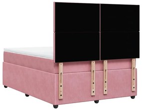 vidaXL Κρεβάτι Boxspring με Στρώμα Ροζ 140x190 εκ. Βελούδινο