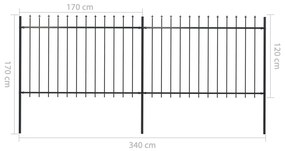 vidaXL Κάγκελα Περίφραξης με Λόγχες Μαύρα 3,4 x 1,2 μ. από Χάλυβα