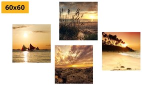 Σετ εικόνων μαγικό ηλιοβασίλεμα δίπλα στη θάλασσα - 4x 60x60