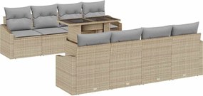 vidaXL Σετ Καναπέ Κήπου με μαξιλάρι 9 pcs Μπεζ συνθετικό ρατάν