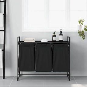 vidaXL Καλάθι Απλύτων με 3 Θέσεις και Ρόδες, Μαύρο Δρυς