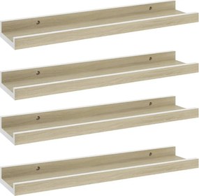 vidaXL Ράφια Τοίχου 4 τεμ. Λευκό και Sonoma Δρυς 40 x 9 x 3 εκ.