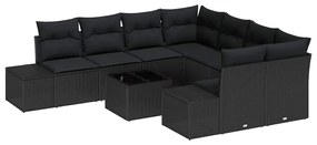 vidaXL Σετ Καναπέ Κήπου 9 pcs Μαύρο Πολυ ράταν