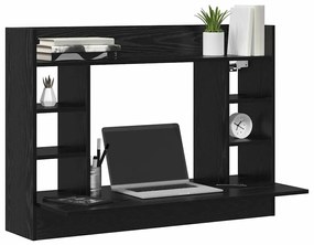 vidaXL Επιτοίχιο γραφείο με ράφι Μαύρη δρυς 105 x 48 x 75 εκ.