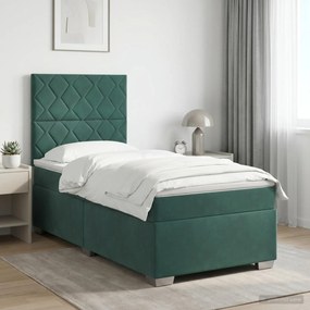 vidaXL Κρεβάτι box spring με στρώμα Σκούρο Πράσινο 80 x 200 cm Βελούδο