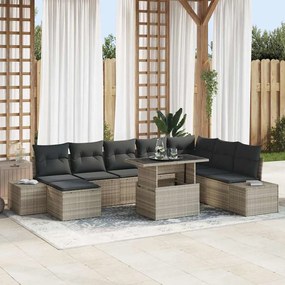 vidaXL Σετ Καναπέ Κήπου με μαξιλάρι 9 pcs Ανοιχτό γκρι