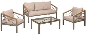 Καθιστικό San Marino (Σετ 4Τμχ) 223913 168x74x76/75x74x76/105x60x39cm Cappuccino-Beige 5 Θέσεων