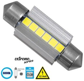 GloboStar® 81338 Λάμπα Αυτοκινήτου 36mm FESTOON - C5W 3rd Generation Can-Bus Extreme Series LED 6 SMD 3030 6W 900lm 120° DC 12V IP20 Ψυχρό Λευκό 6000K