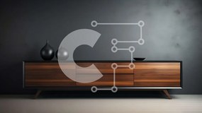 Intra Συλλεκτικό Ξύλινο Παζλ Plywood 4mm - Μοντέρνος μπουφές από ξύλο και μέταλλο με μαύρα βάζα Σε Ξύλινο Κουτί - Διαστάσεις Puzzle: 10x10 cm – 25 κομμάτια