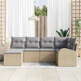 vidaXL Σετ Καναπέ Κήπου 6 pcs Μπεζ, ανοιχτό γκρι Πολυ ράταν