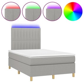 vidaXL Κρεβάτι Boxspring με Στρώμα & LED Αν.Γκρι 120x190εκ. Υφασμάτινο