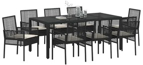 vidaXL Σέτ φαγητού για κήπο 9 pcs Μαύρο συνθετικό ρατάν