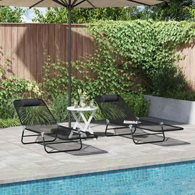 vidaXL Πτυσσόμενη ξαπλώστρα 2 pcs Μαύρο 182 x 55 x 85.5 εκ. Textilene