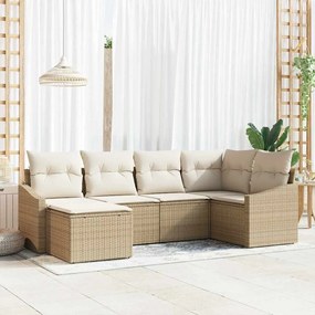 vidaXL Σετ Κήπου 6 Τεμαχίων με Μπεζ Μαξιλάρια από Πολυ Ράτταν