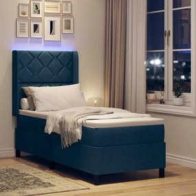 vidaXL LED Κρεβάτι με βάθρο με κεφαλάρι Μπλε 90 x 190 cm ύφασμα