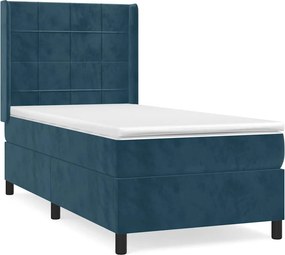 vidaXL Κρεβάτι Boxspring με Στρώμα Σκούρο Μπλε 100x200 εκ. Βελούδινο
