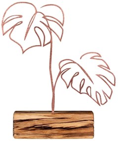 Διακοσμητικό Επιτραπέζιο Leafs 533BSG1133 17x3,5x30cm Natural-Bronze Aberto Design Μέταλλο,Ξύλο