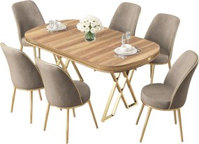 Dining Table &amp; Chairs Set (7 Pieces) Lai - Light Walnut, Gold, Cappuccino Light Walnut
Gold
Cappuccino