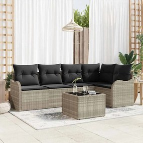 vidaXL Σετ Καναπέ Κήπου με μαξιλάρι 6 pcs Ανοιχτό γκρι Πολυ ράταν