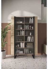 Βιτρίνα Vera Φυσικό Δρυς + Μαύρα Πόδια 120x187x45cm με τζάμι - BOG4589