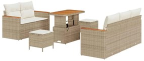 vidaXL Σετ Καναπέ Κήπου με μαξιλάρι 8 pcs Μπεζ Πολυ ράταν