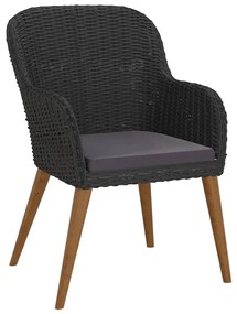 vidaXL Σετ Τραπεζαρίας Κήπου 7 Τεμαχίων Μαύρο με Μαξιλάρια