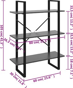 vidaXL Βιβλιοθήκη Γκρι 80 x 30 x 105 εκ. από Επεξ. Ξύλο